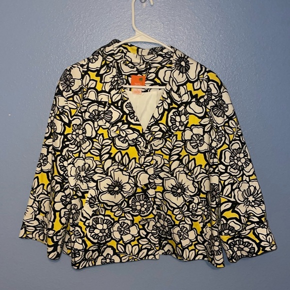 Hearts of Palm Yellow Floral Print Cropped Blazer 14. D - Picture 1 of 6